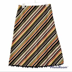 TASHA POLIZZI Bias Stripe Cotton Skirt with Crochet Lace Trim Size Small